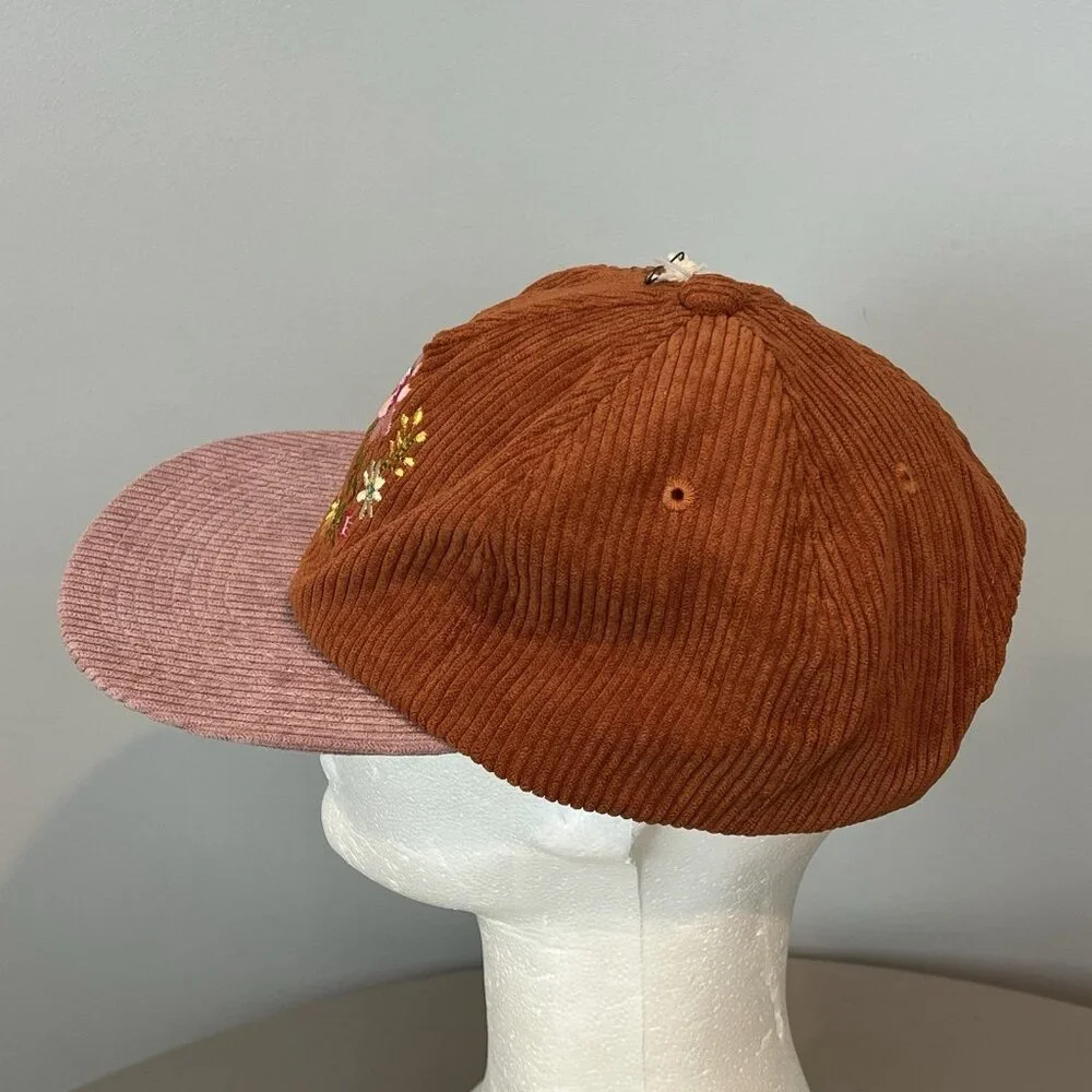 Natural Life Hat Brown Corduroy Floral Embroidered Adjustable One Size NWT - Picture 7 of 9